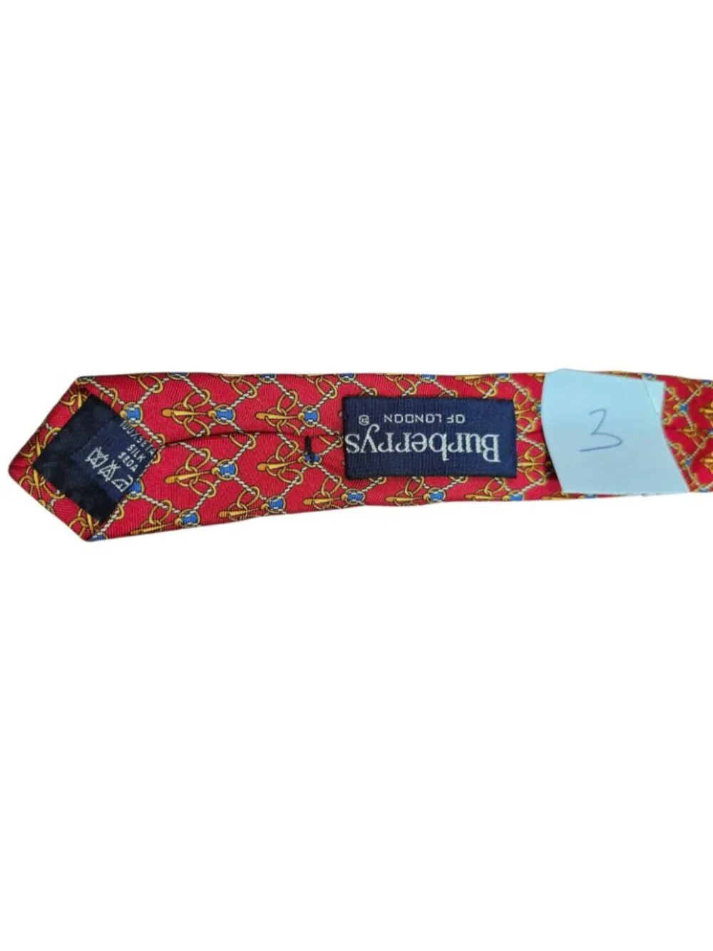 Vintage Burberrys of London 100% Silk Red Equestrian Rope Chain Print Tie